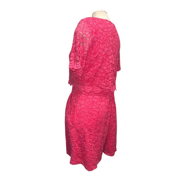 Taylor Womens Hot Pink Floral Lace Overlay Dress Size 10 Short Sleeves Crew Neck - Picture 12 of 16